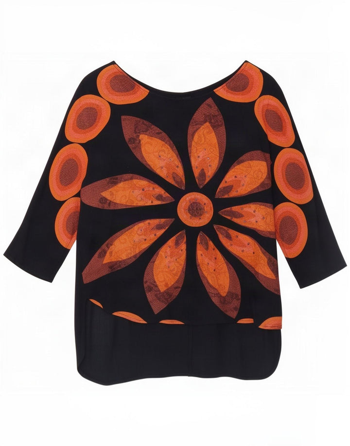 Desigual Dame 3/4 ærmet Oversized Tunika Top UK 10 Small Black Floral