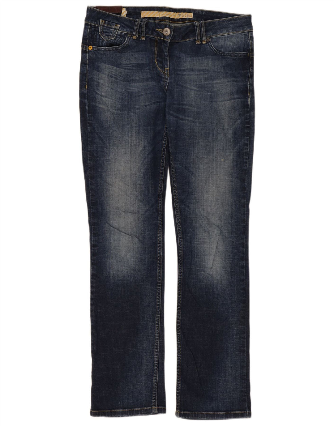 Fedt ansigt Dame almindelige lige jeans UK 12 Medium W34 L32 Blå Bomuld