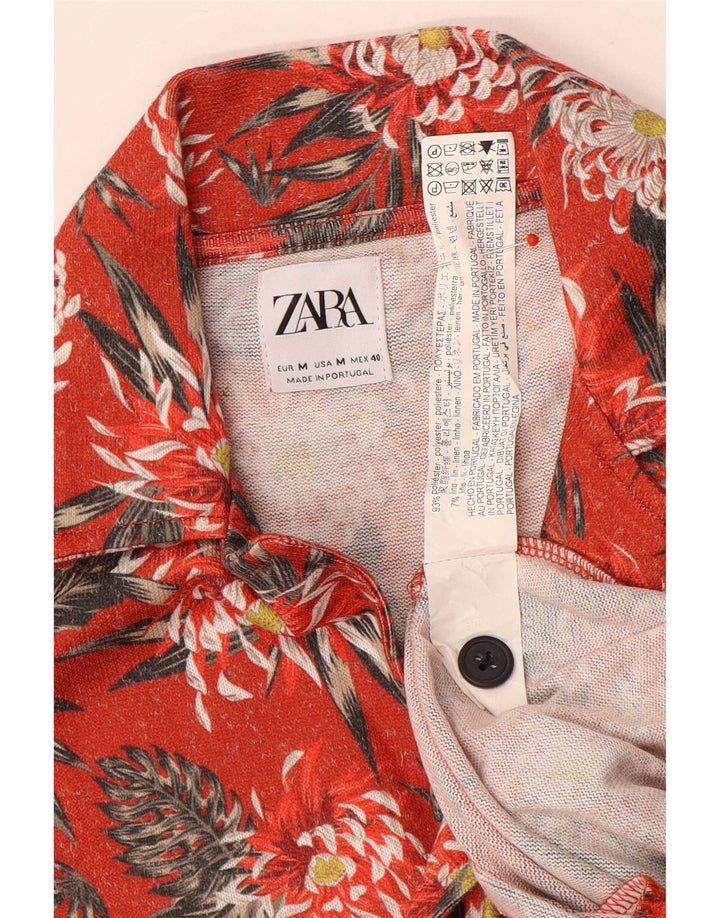 Zara Herre kortærmet skjorte medium rød blomstret polyester