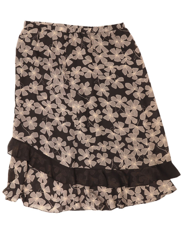 Vintage lige nederdel til kvinder UK 22 3XL W40 sort blomstret polyester