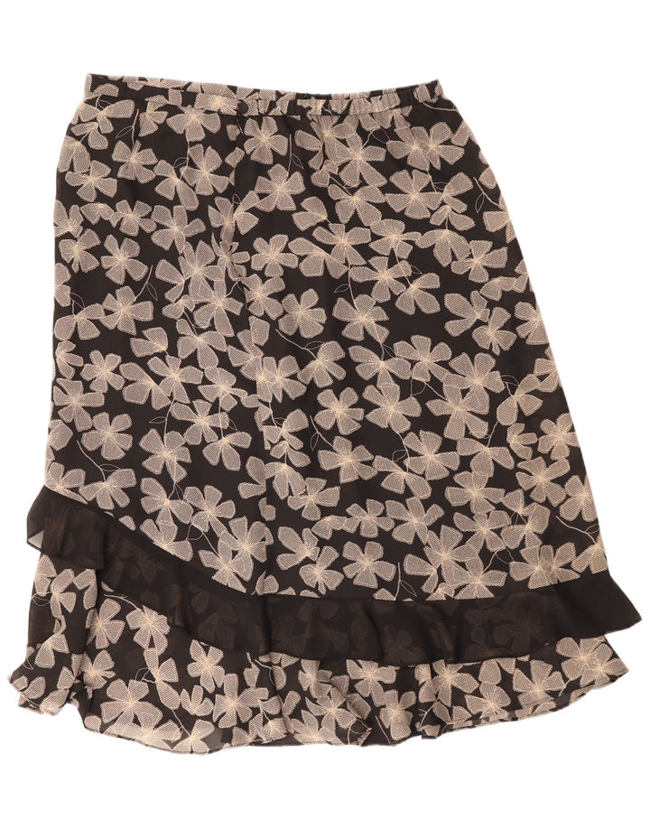 Vintage lige nederdel til kvinder UK 22 3XL W40 sort blomstret polyester