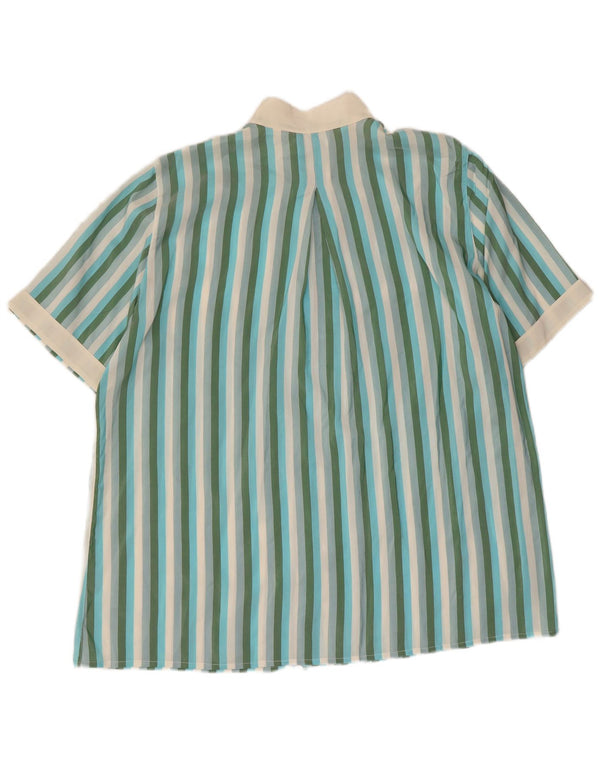 Vintage Dame Kortærmet Skjorte Bluse IT 50 XL Grøn Stribet Silke