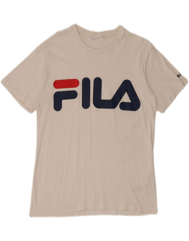 Fila Herre Grafisk T-Shirt Top Medium Hvid Bomuld