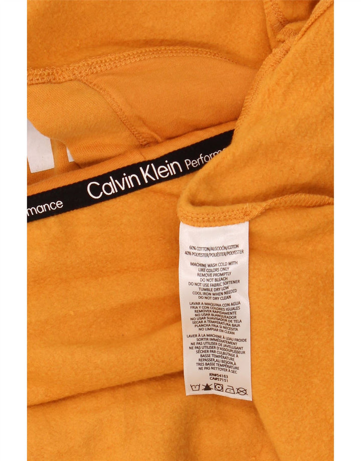 CALVIN KLEIN Dame Oversized Crop Hoodie Jumper UK 10 Small Yellow