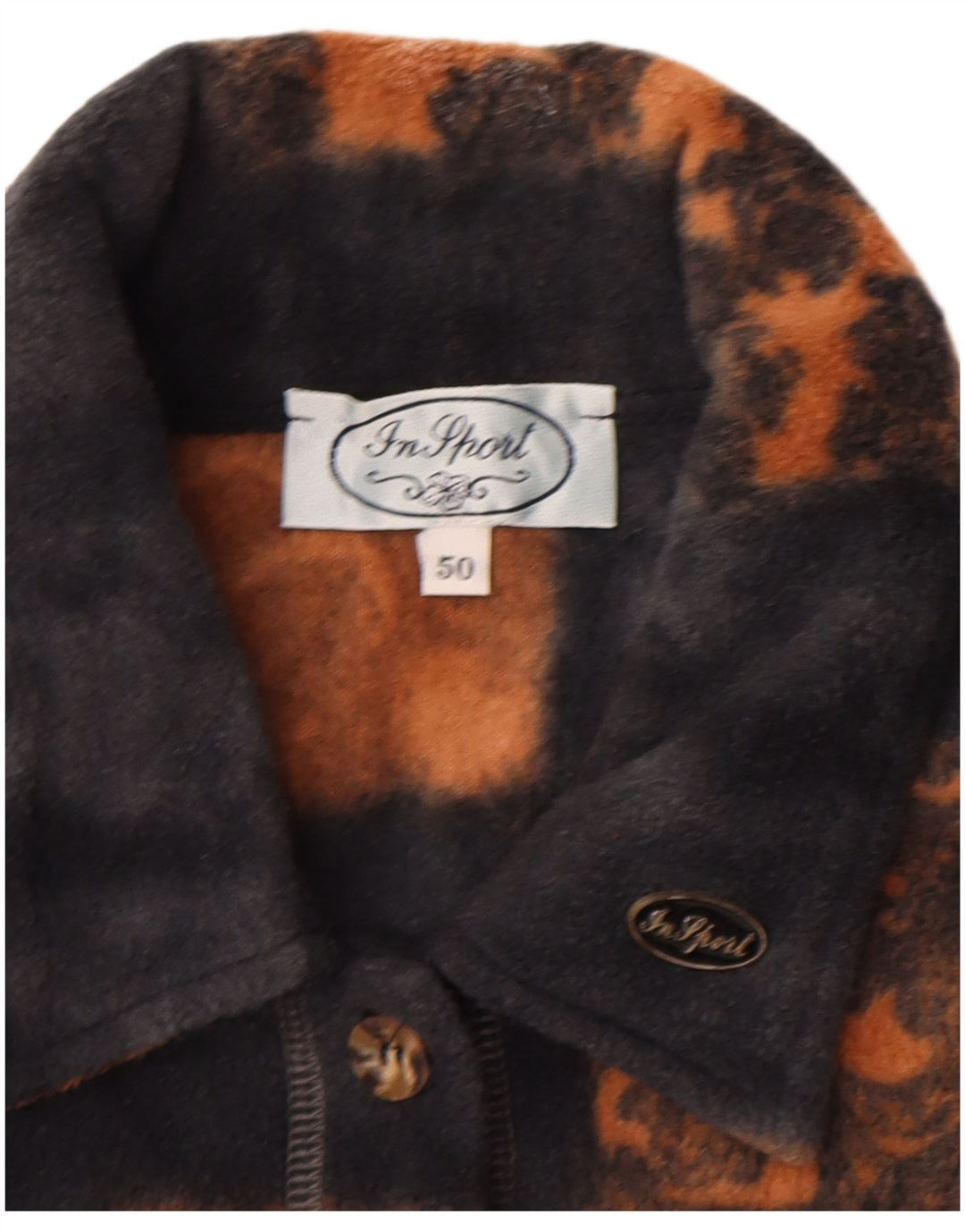 VINTAGE Fleeceskjorte til kvinder IT 50 XL Marineblå Patchwork Polyester