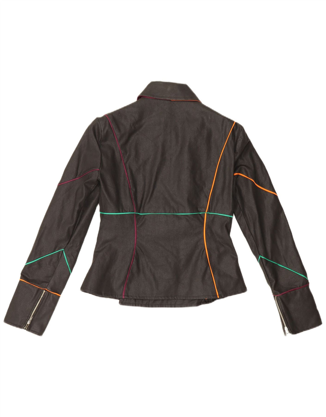 Vintage dame Biker Jacket UK 10 Lille sort stribet