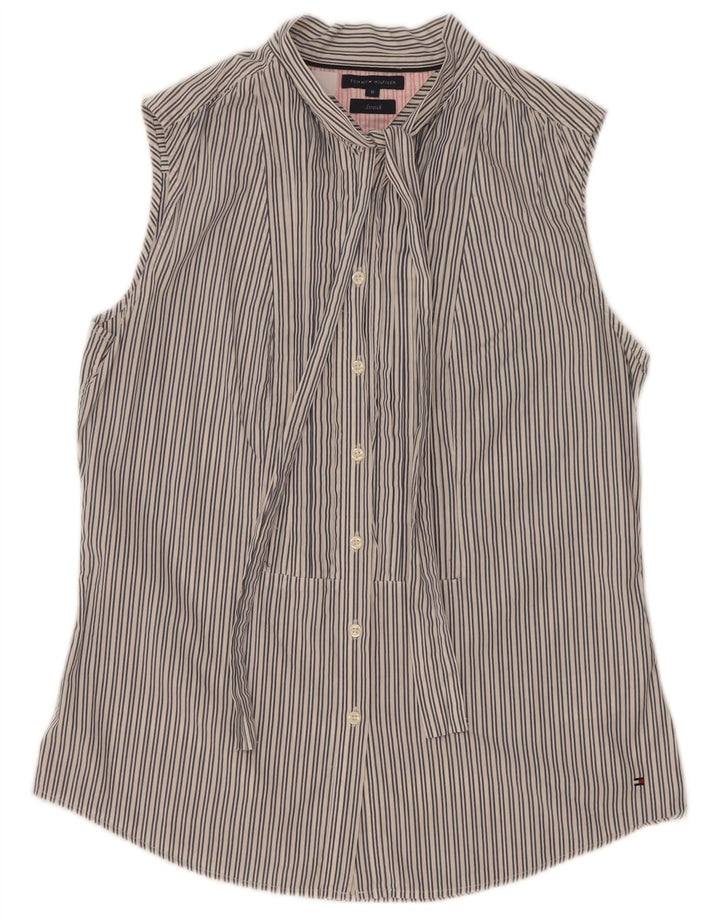 Tommy Hilfiger Dame ærmeløs Front Tie Shirt US 8 Medium Grey Pinstripe