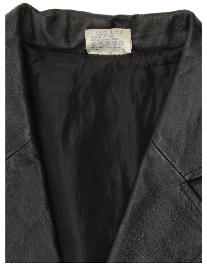 Agenda Dame 3 Button Læder Blazer Jacket UK 24 4XL Sort Læder