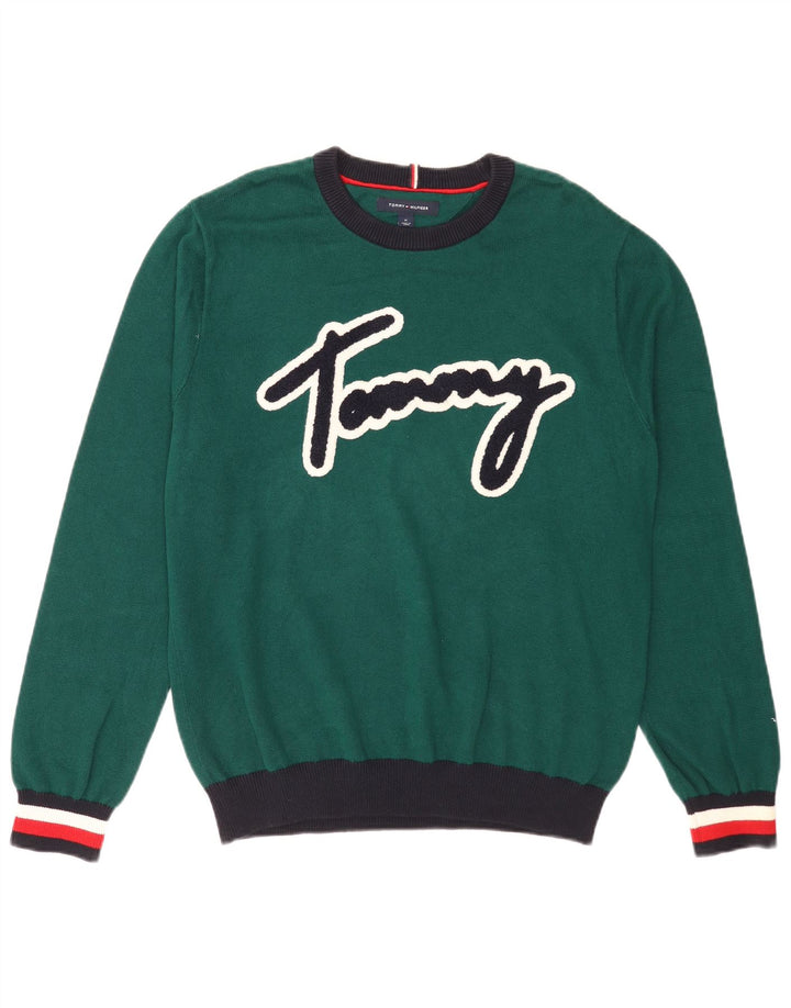 Tommy Hilfiger Herre Crew Neck sweater Medium Green Colourblock