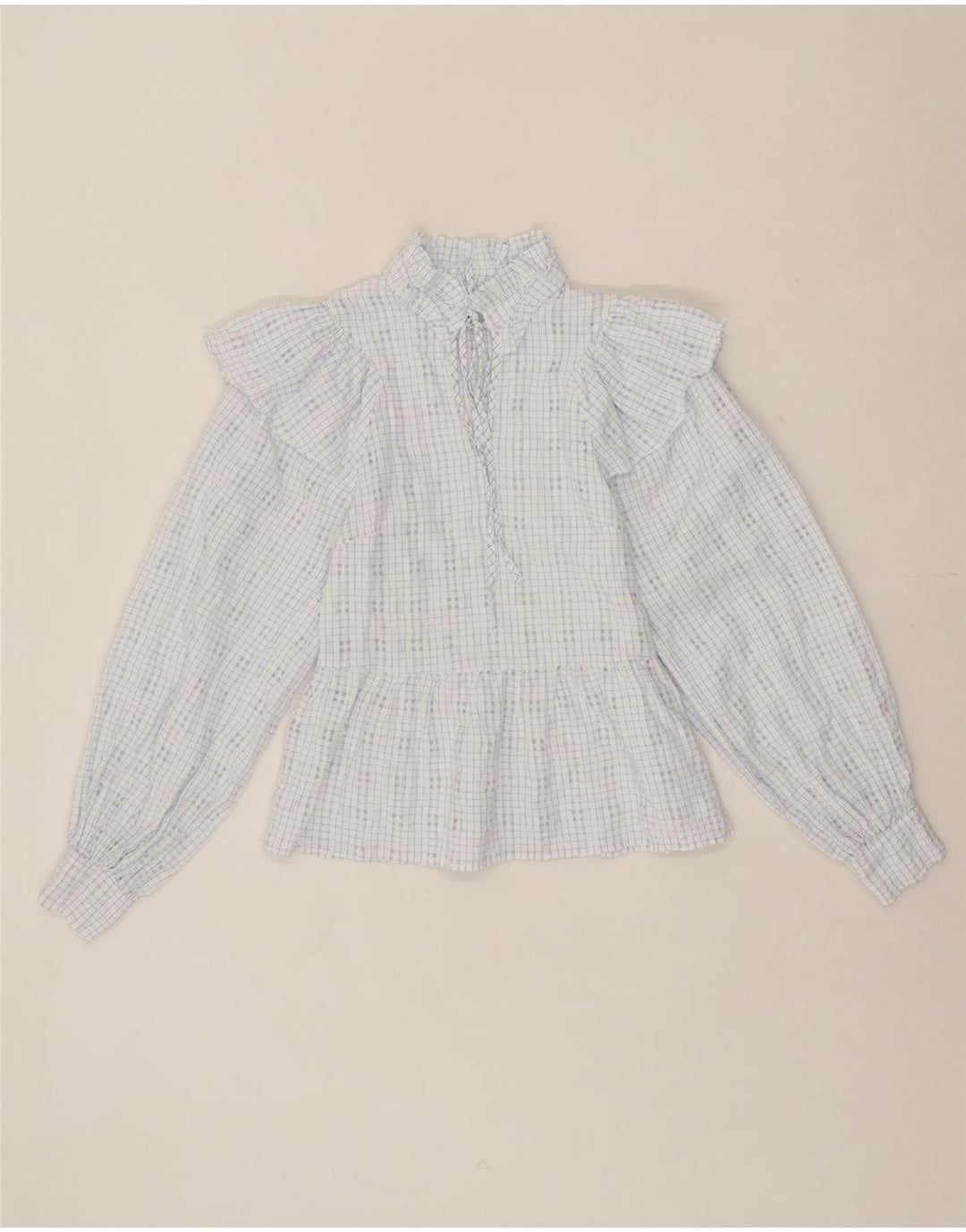 VILA Womens Long Sleeve Blouse Top EU 36 Small Blue Check Polyester Vintage Vila and Second-Hand Vila from Messina Hembry 