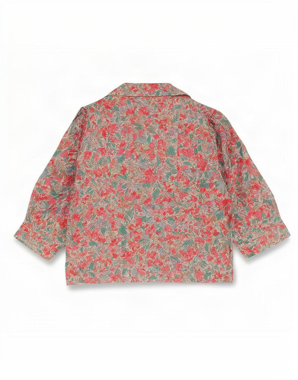 Vintage Womens Crop 3/4-ærmet skjortebluse UK 14 Medium Pink Floral