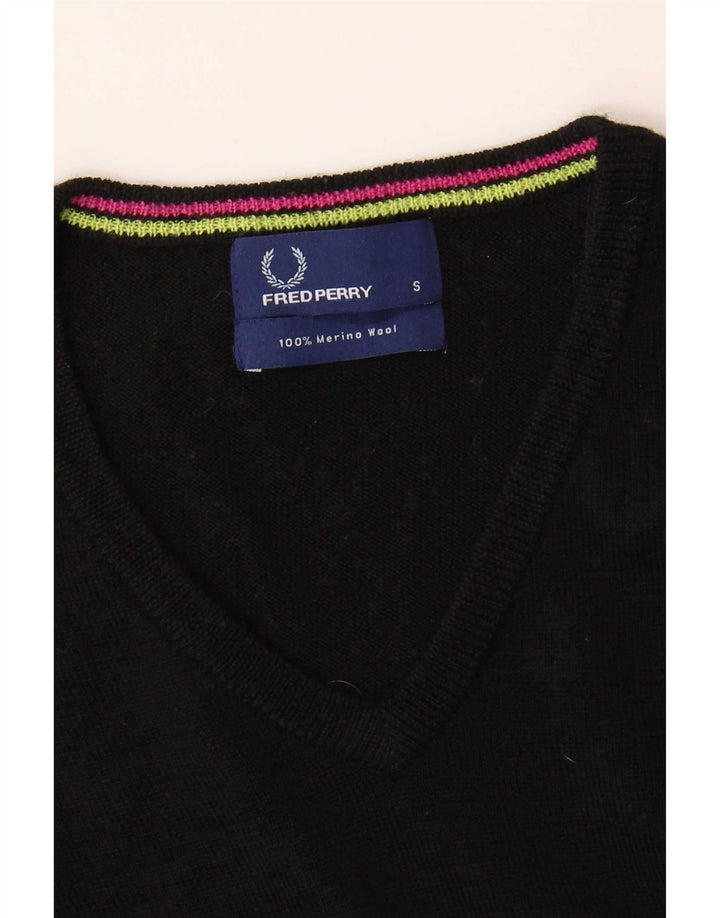 Fred Perry Herre V-hals sweater Small Black Merino Wool