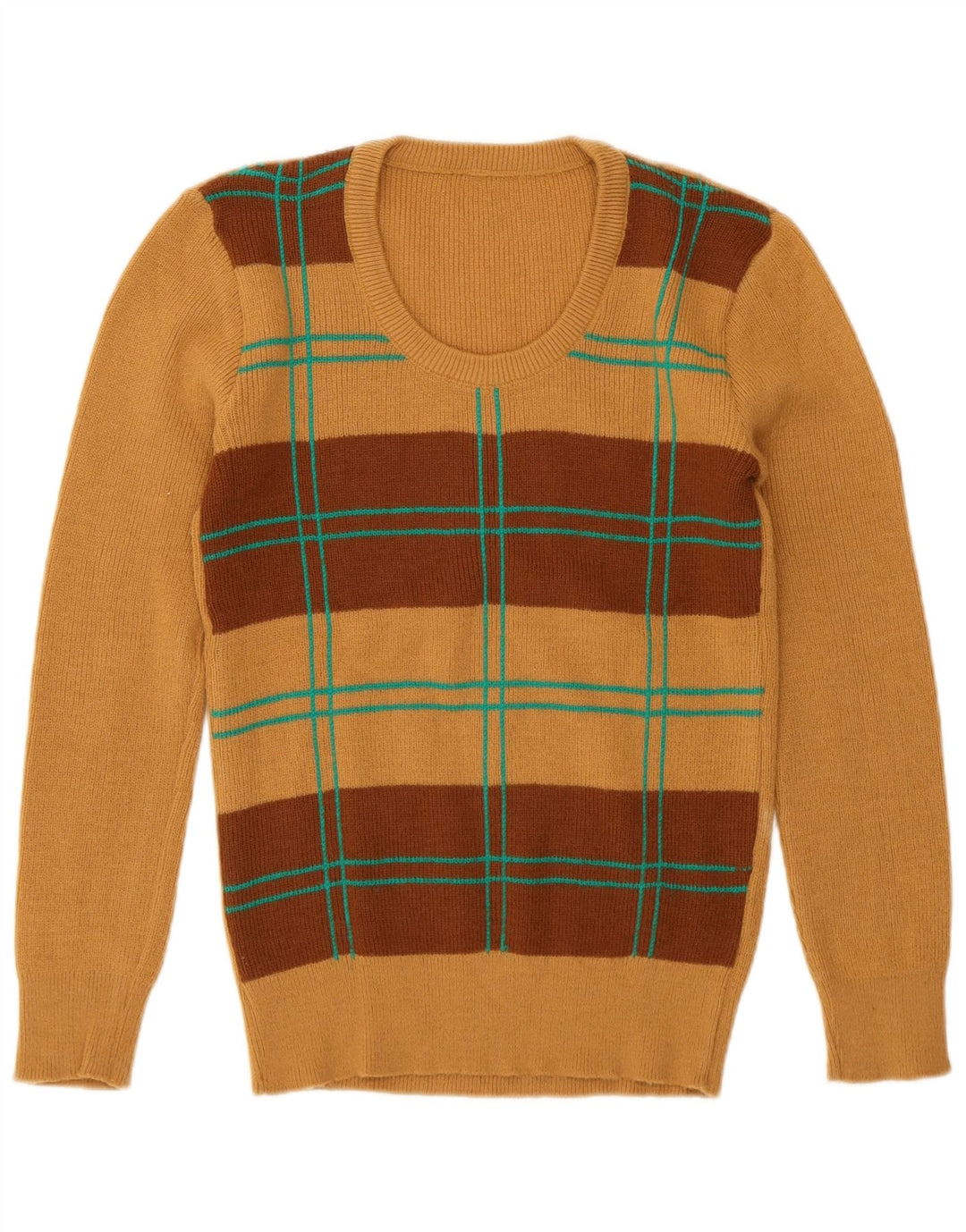 Vintage dame sweater med rund hals DK 12 medium brun geometrisk