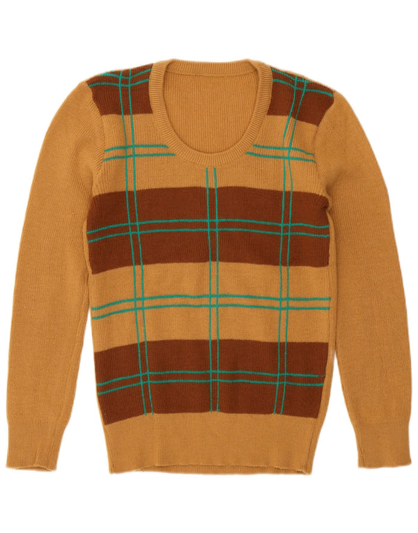Vintage dame sweater med rund hals DK 12 medium brun geometrisk