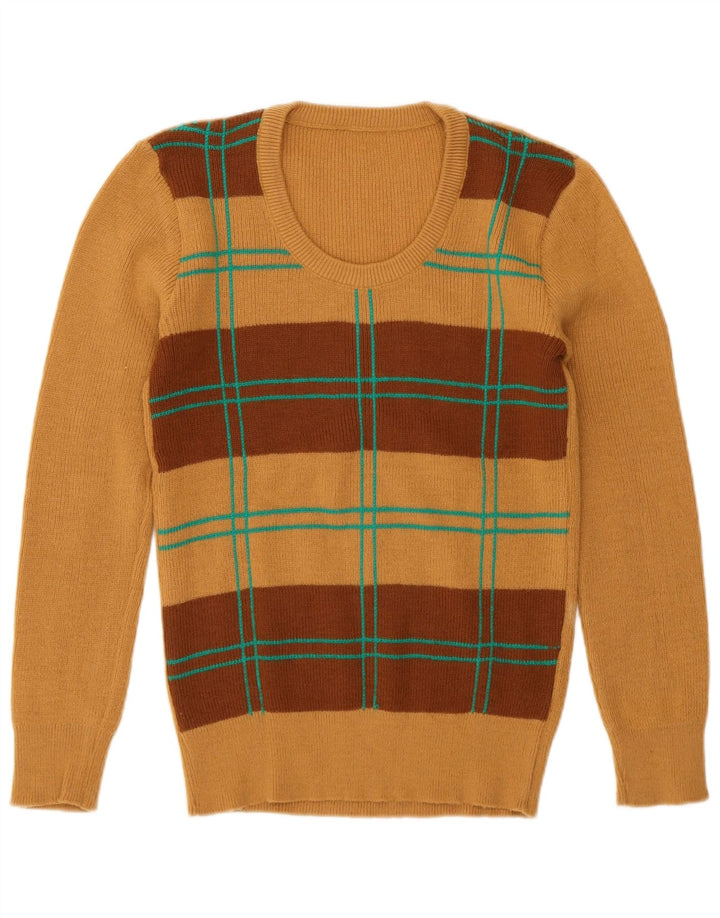 Vintage dame sweater med rund hals DK 12 medium brun geometrisk