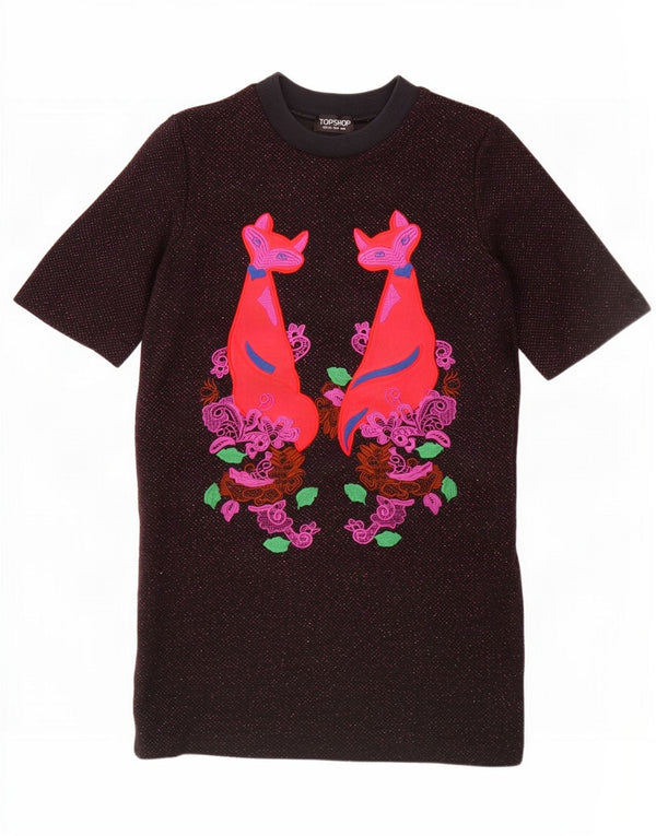 Topshop Kvinders Grafisk T-Shirt Kjole UK 8 Small Brown Floral Polyester