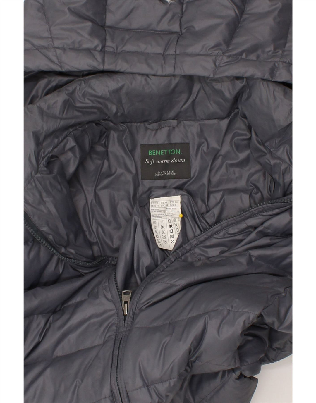 BENETTON Womens Hooded Padded Jacket UK 10 Small Grey Vintage Benetton and Second-Hand Benetton from Messina Hembry 
