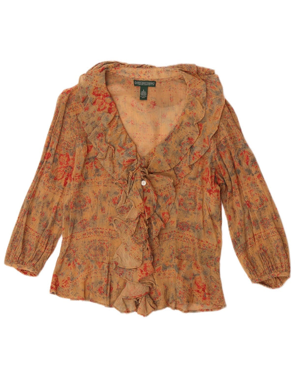 Ralph Lauren Dame Crop Se Through Shirt Bluse UK 10 Small Beige Floral