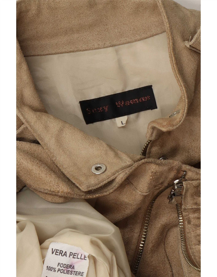 Vintage dame ruskindsjakke UK 14 Stort beige læder
