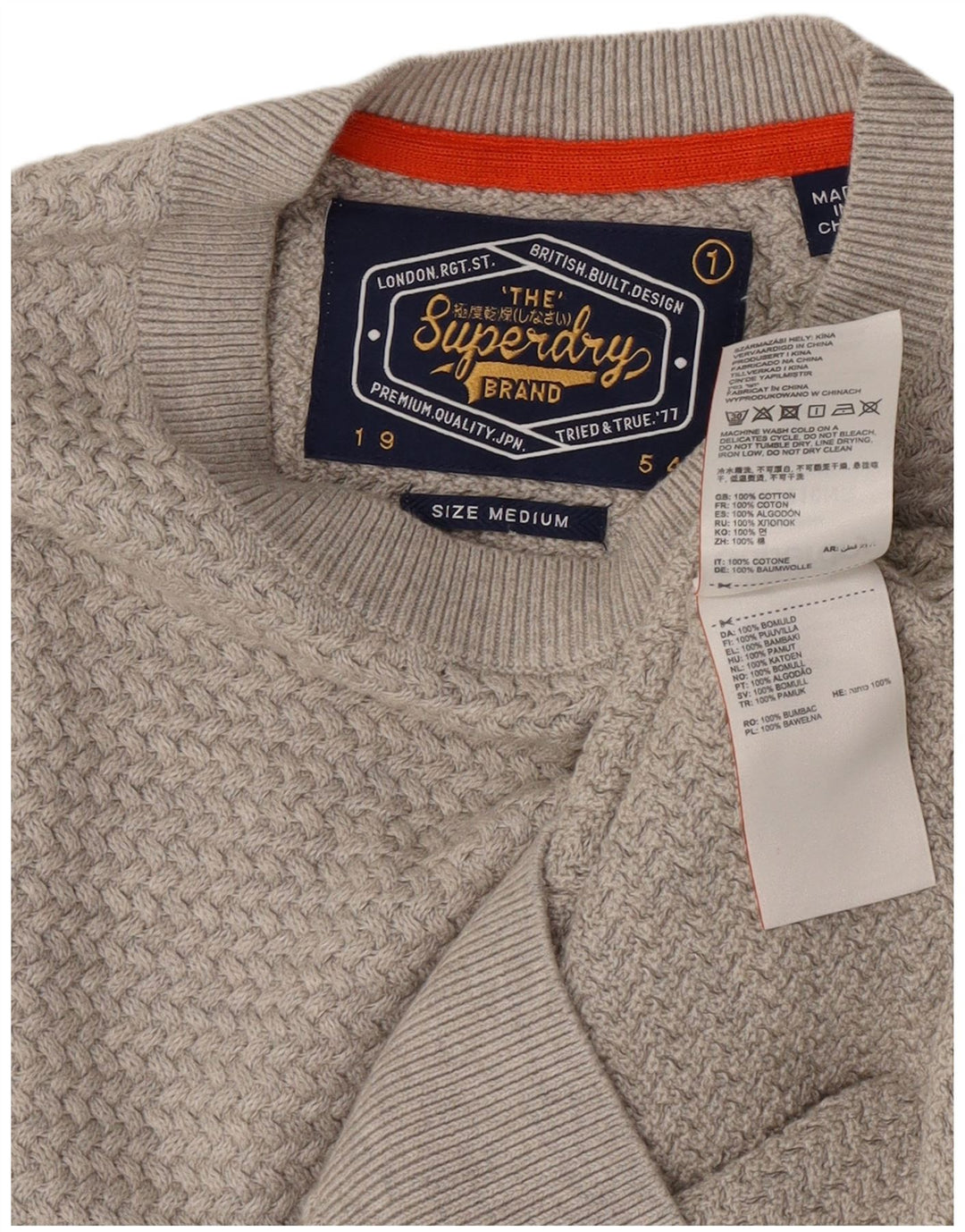 Superdry Herre sweater med rund hals, mellemgrå bomuld