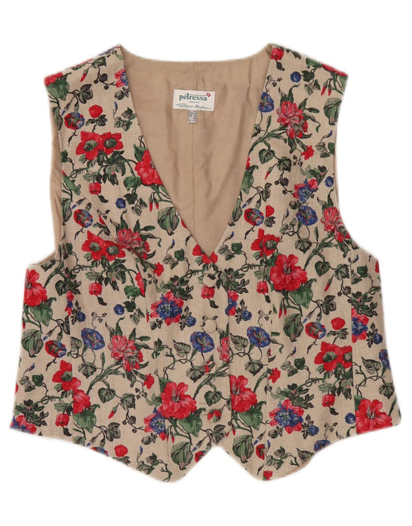 Peter Hahn Dame Petressa vest UK 16 Large Beige Floral Linen