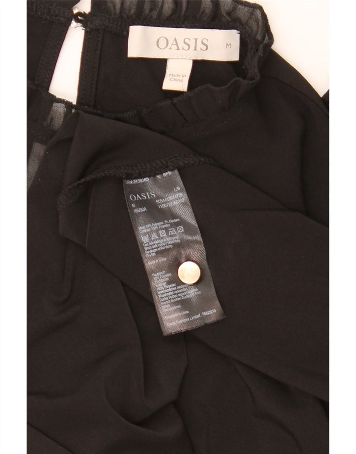 Oasis Dame Langærmet Bluse Top UK 12 Medium Sort Polyester