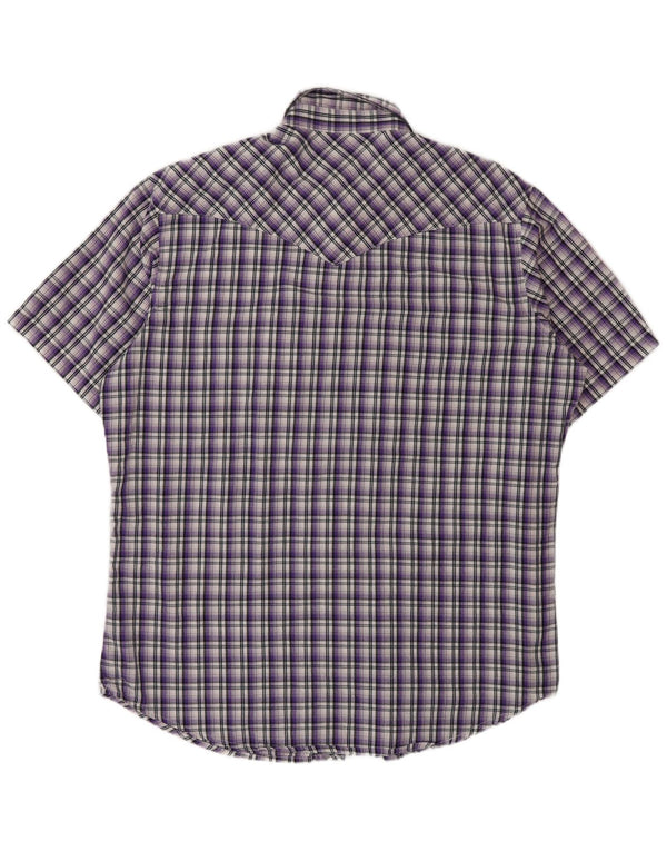 Wrangler Mens Short Sleeve Shirt Large Purple Check Cotton