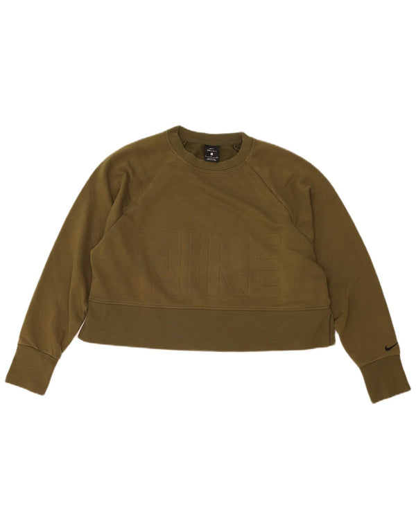 Nike Womens Crop Oversized Sweatshirt Jumper UK 10 Small Khaki Polyester