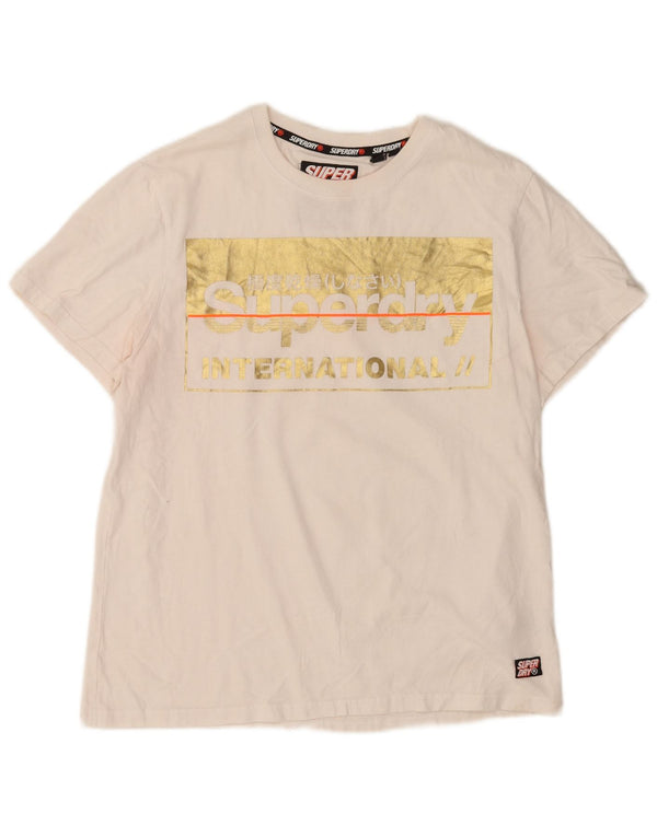 Superdry Grafisk T-shirt top til kvinder UK 20 2XL hvid bomuld