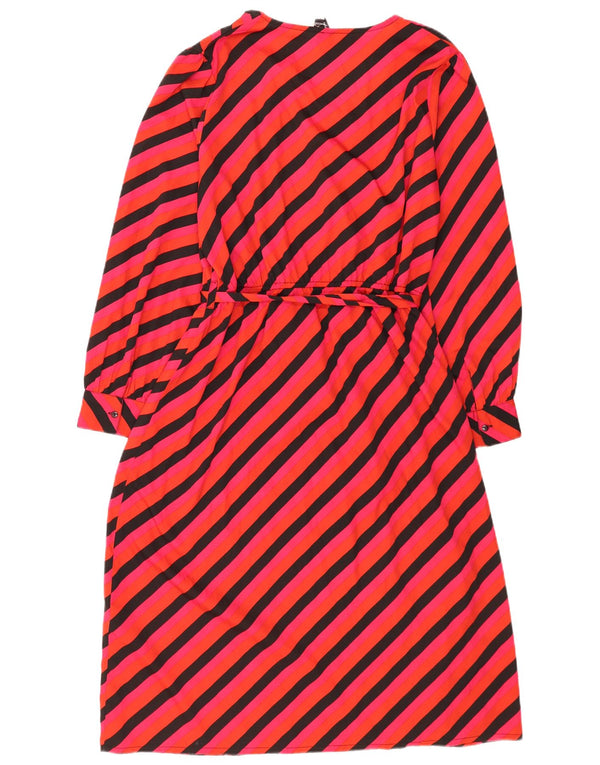 Vintage langærmet maxikjole til kvinder UK 18 XL rødstribet polyester