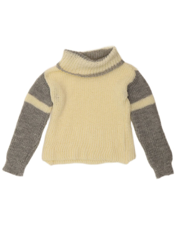 VINTAGE Womens Roll Neck Jumper Sweater UK 10 Small Off White Colourblock