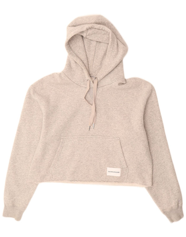 Calvin Klein Jeans Dame Crop Hoodie Jumper UK 14 Medium Grey Bomuld