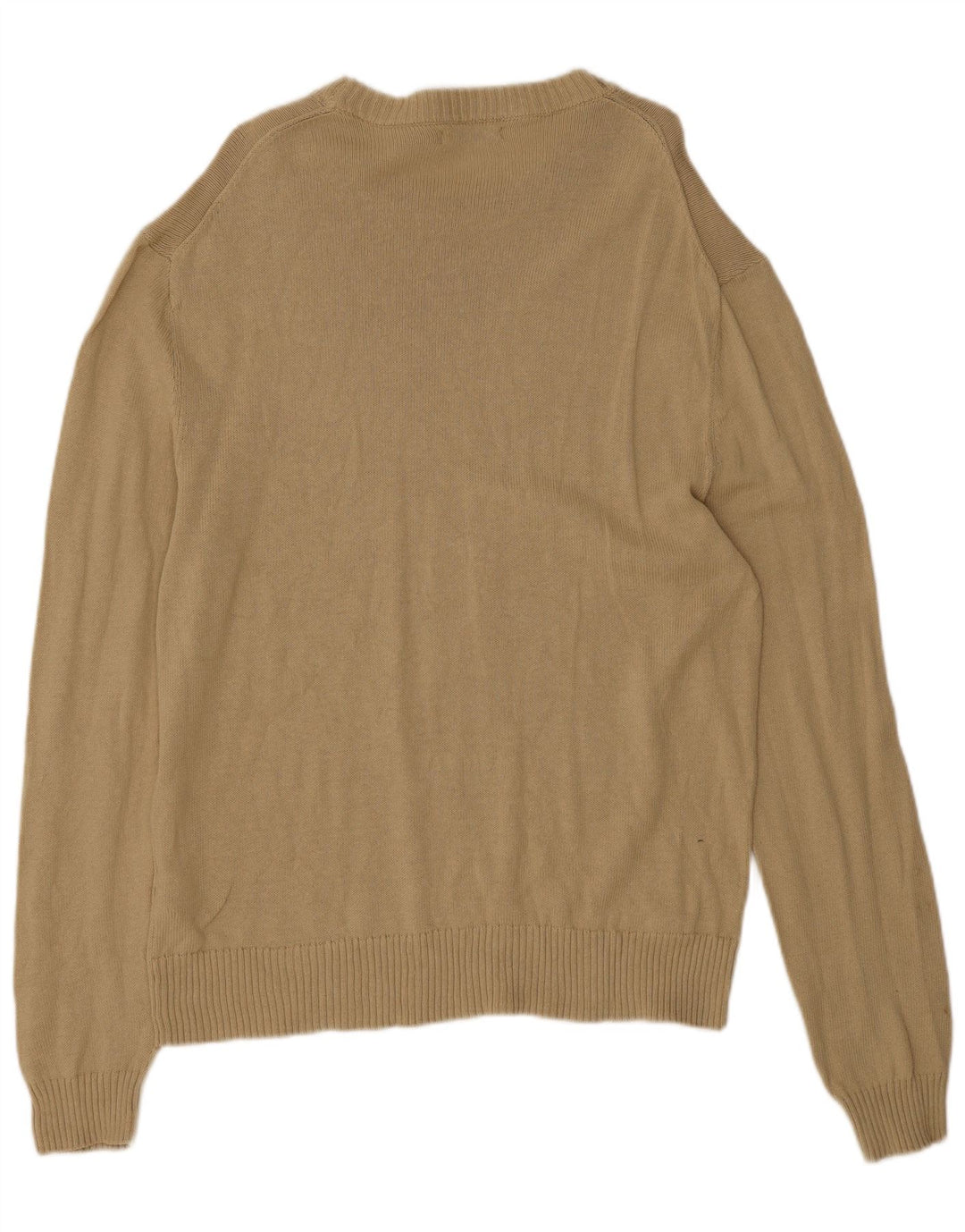 Zara Herre Crew Neck Jumper Sweater Stor Beige Bomuld