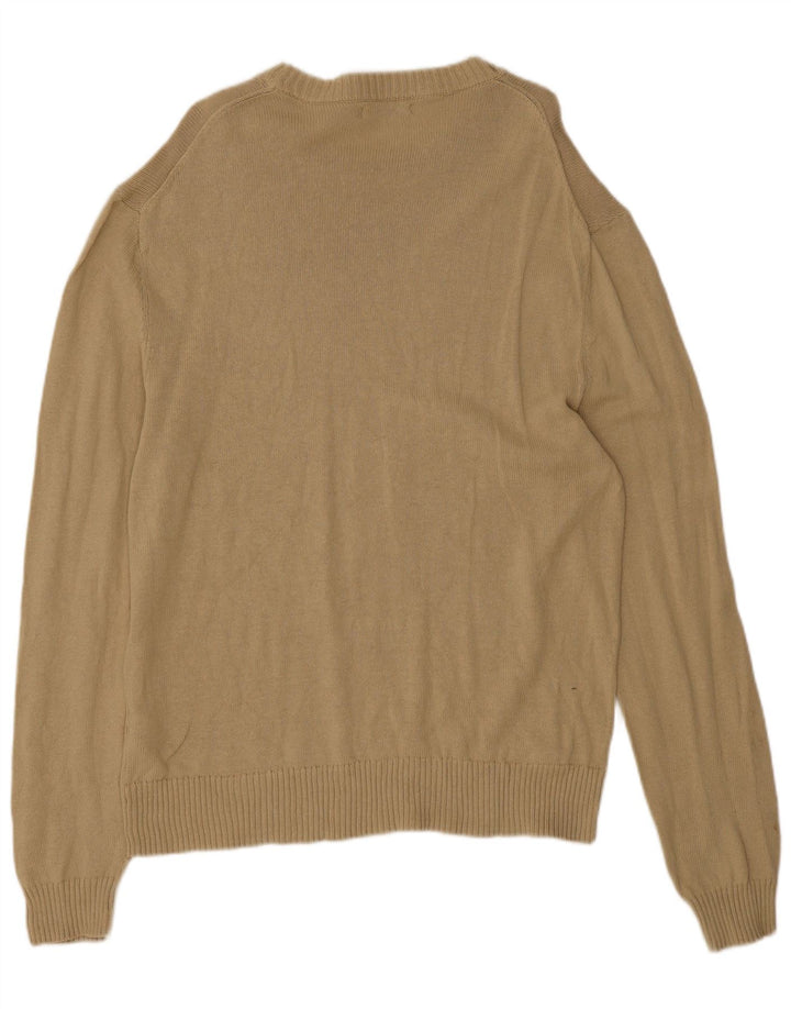 Zara Herre Crew Neck Jumper Sweater Stor Beige Bomuld