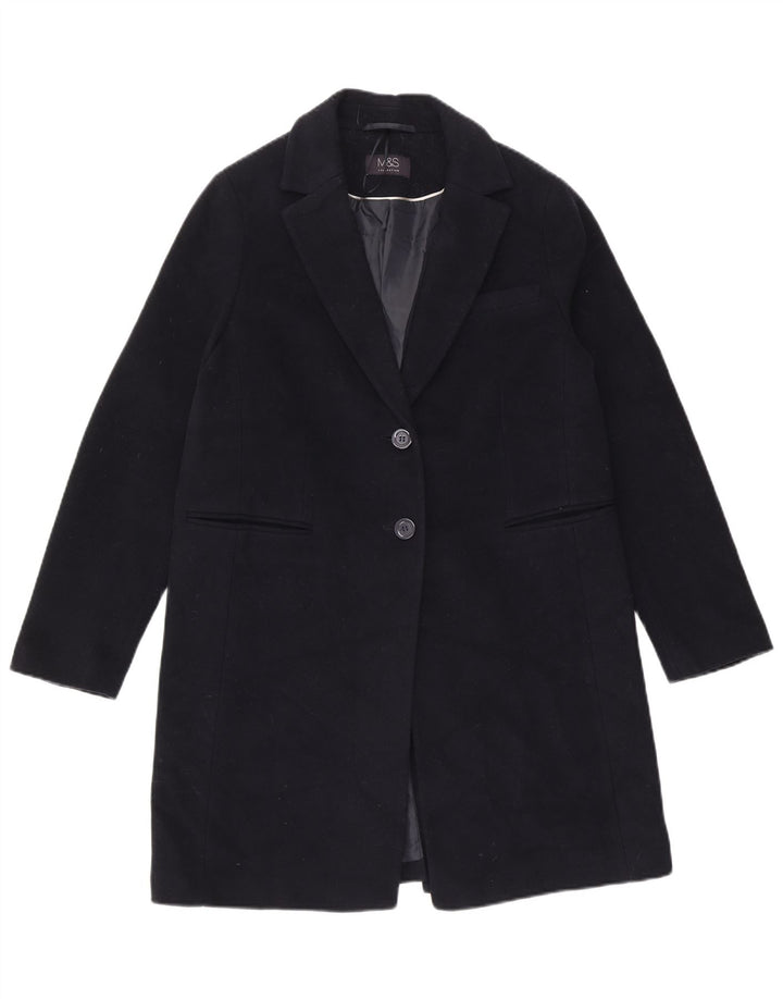 Zara Dame Overfrakke UK 12 Medium Navy Blue Uld
