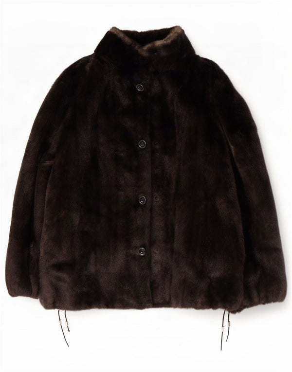 Vintage Dame imiteret Pelsjakke IT 54 3XL Sort Akryl