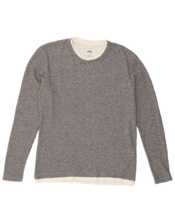 Zara Mens Top Long Sleeve Small Grey Flecked Cotton