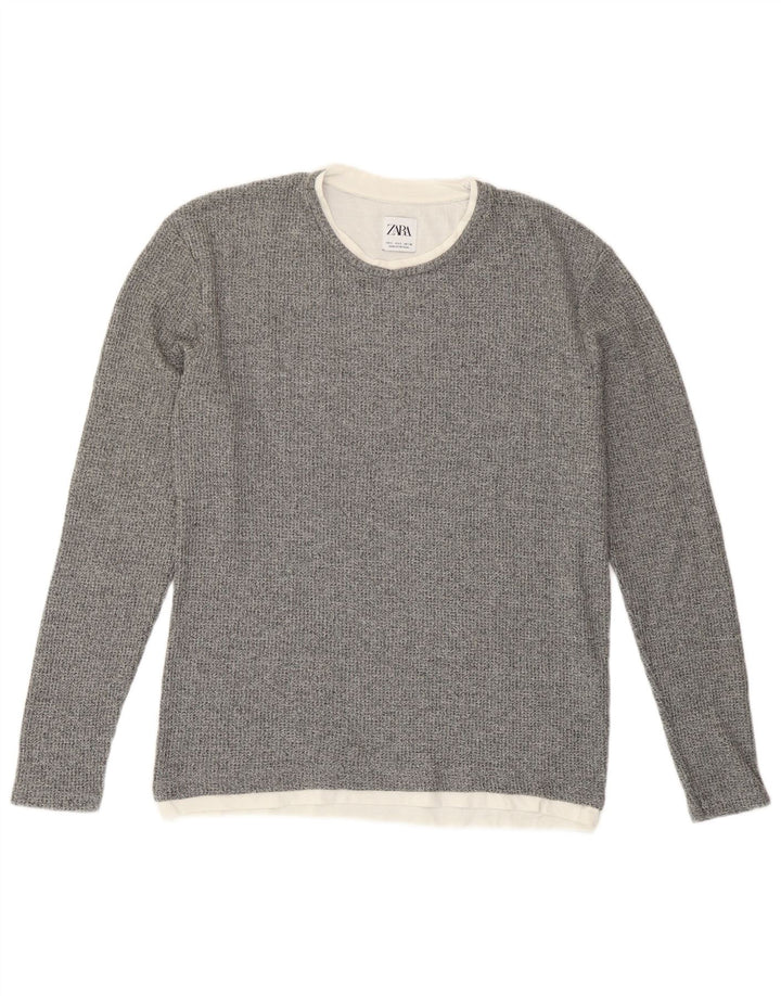Zara Herre Top Langærmet Lille Grå Flecked Bomuld