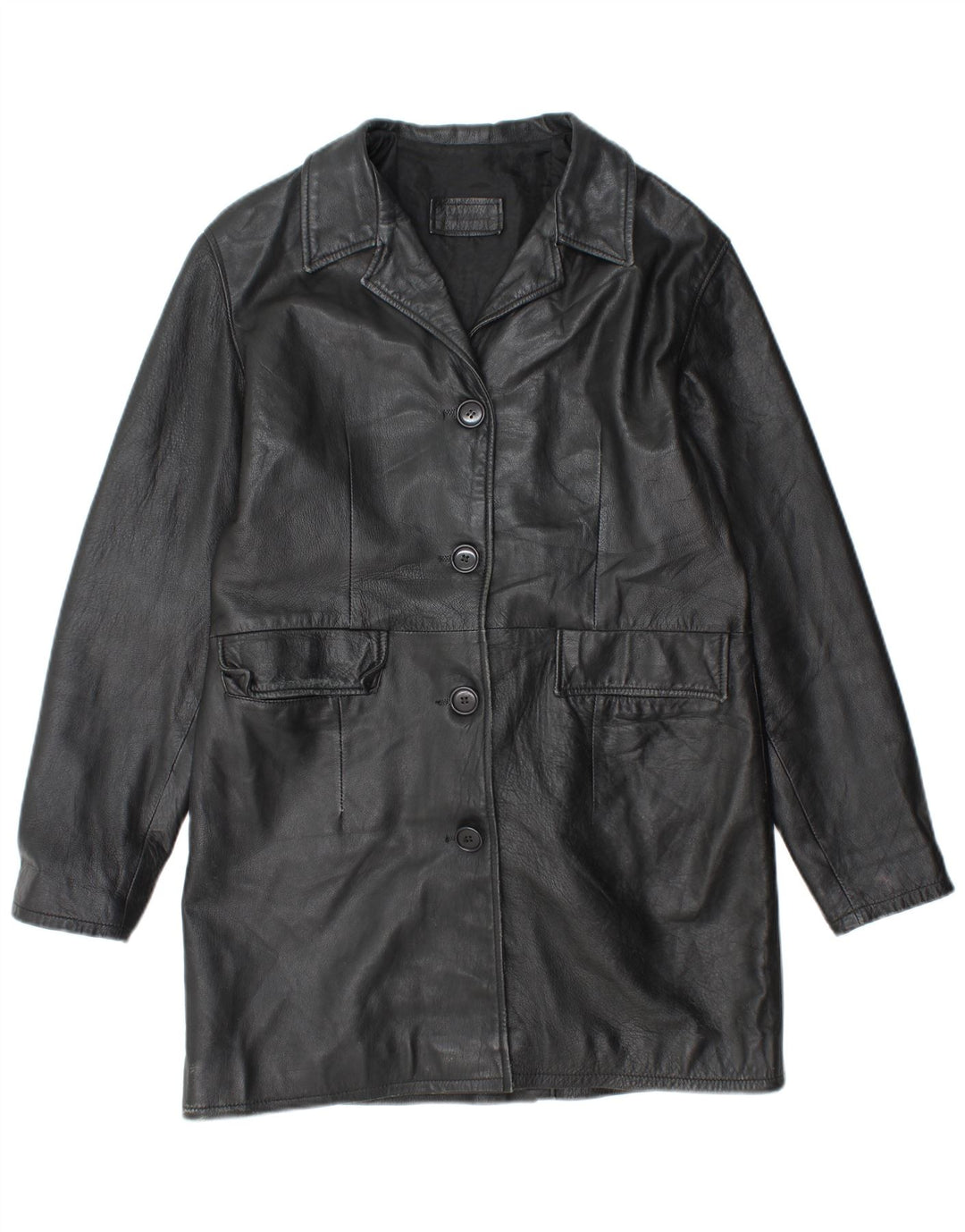 VINTAGE læderfrakke til kvinder UK 18 XL sort læder