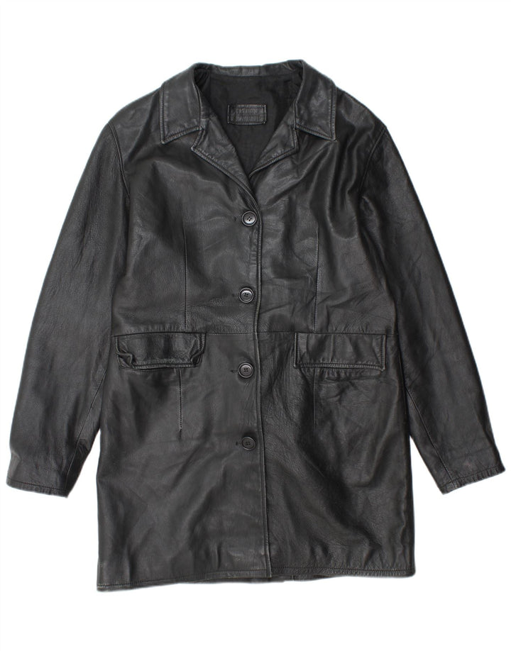 VINTAGE læderfrakke til kvinder UK 18 XL sort læder