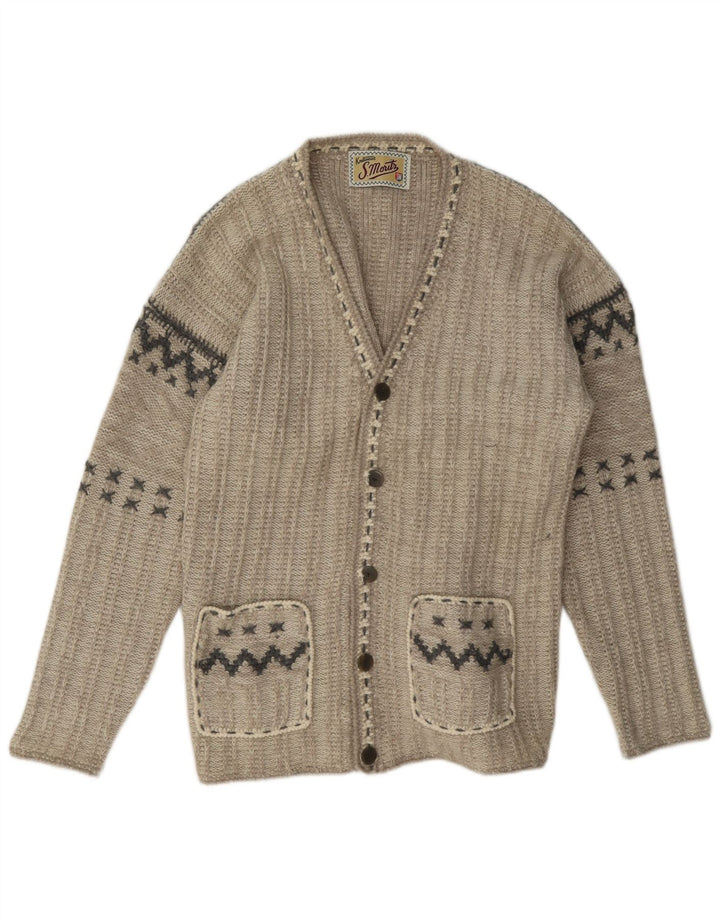 S.Moritz Herre Loose Fit Cardigan Sweater Lille Beige Geometrisk Uld