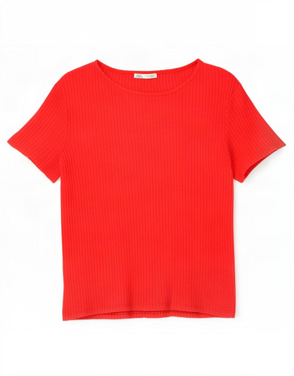 Zara T-Shirt Top UK 12 Medium Rød Viscose
