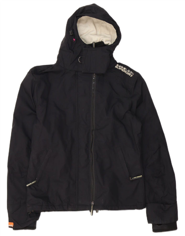 Superdry Windbreaker-jakke med hætte til kvinder UK 16 Stor sort nylon
