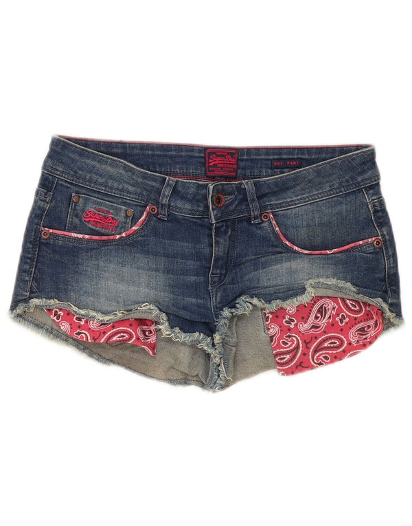 Superdry Womens Distressed Denim Shorts Medium W28 Blue Paisley Cotton