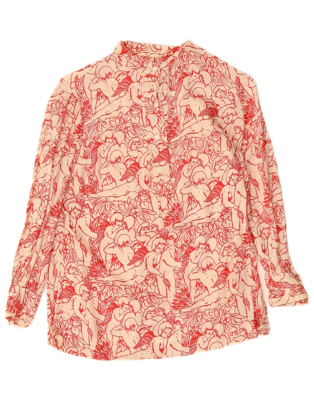 VINTAGE Grafisk skjortebluse til kvinder UK 12 Medium White