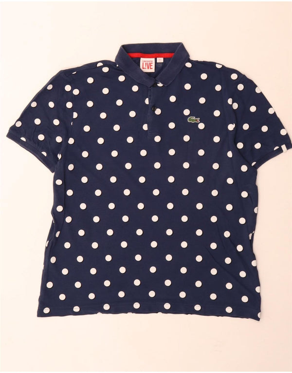 Lacoste Polo Shirt til mænd størrelse 5 Large Marineblå Polka Dot Bomuld