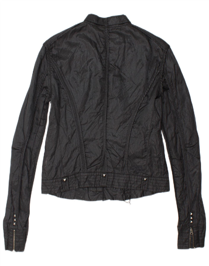 GUESS Womens Crop Utility Jacket UK 14 Large Black Cotton