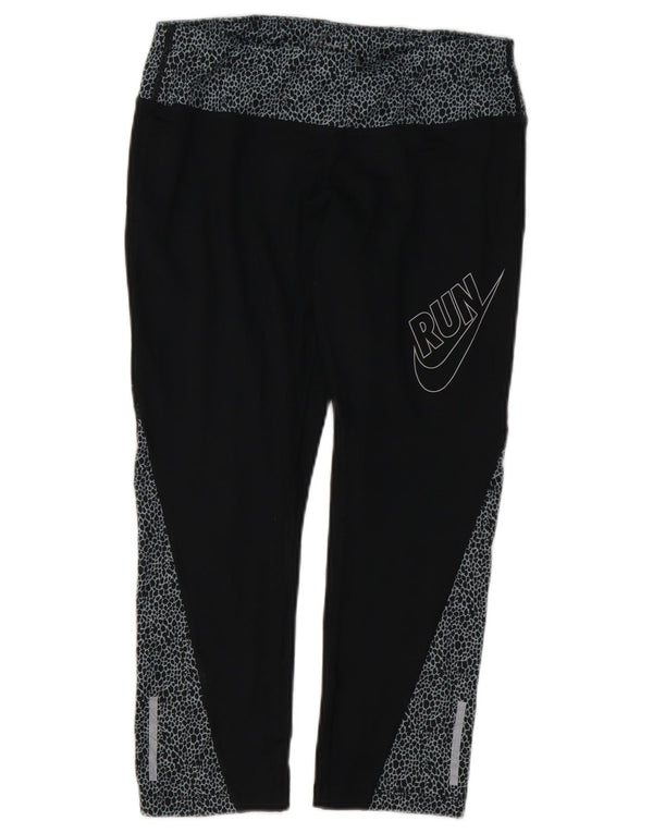 Nike Dame Dri Fit Grafiske Capri Leggings UK 14 Medium Sort dyreprint