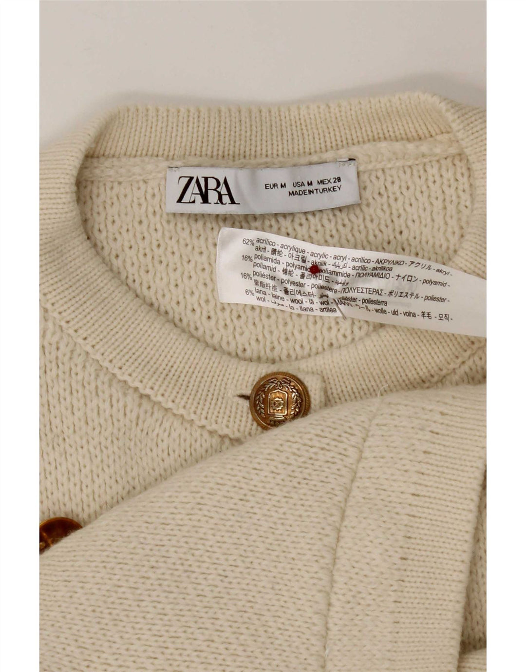 Zara Dame Cardigan Sweater UK 12 Medium Off White Akryl