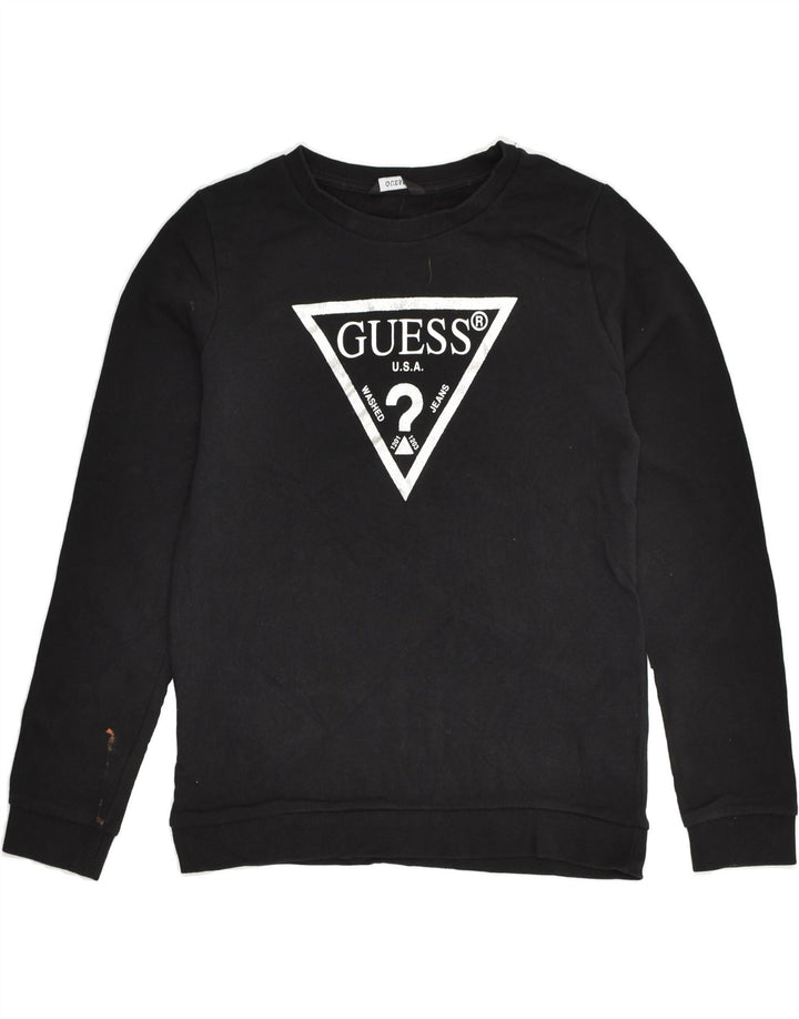 GUESS Girls Graphic Sweatshirt Jumper 11-12 Years Black Cotton | Vintage Guess | Thrift | Second-Hand Guess | Used Clothing | Messina Hembry 